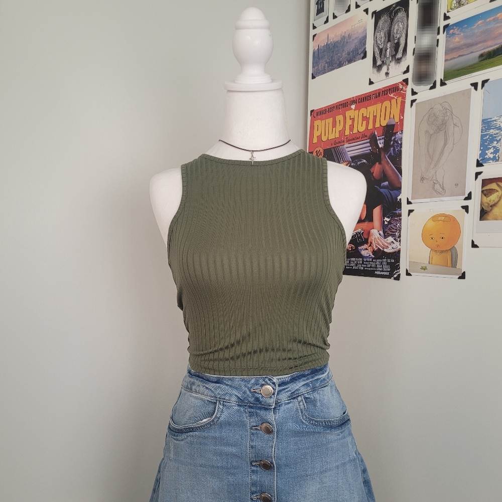 Ardene Khaki Ribbed Tank Top - Size S